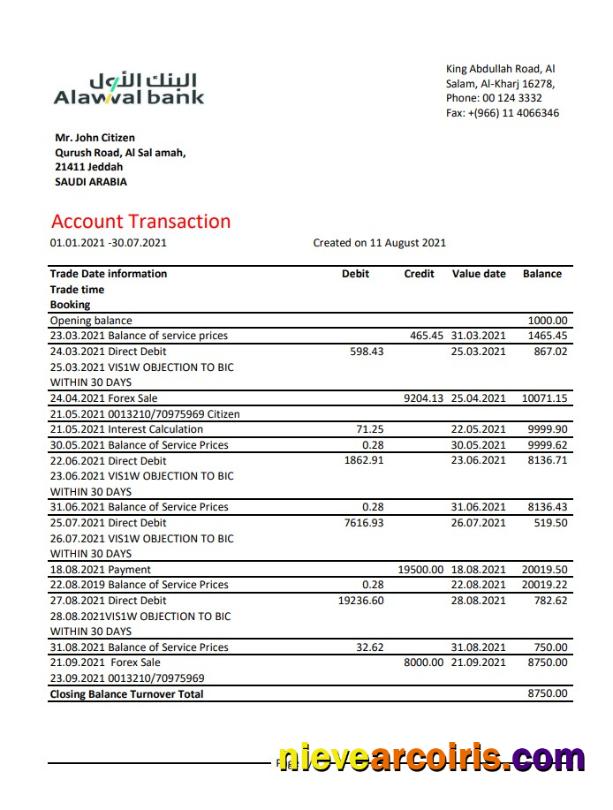 Saudi Arabia Alawwal Bank excel pdf